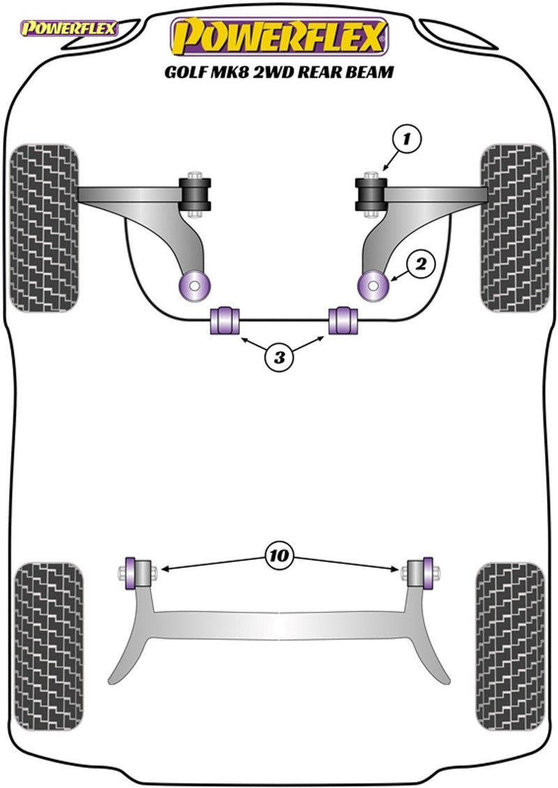 Powerflex Track Rear Beam Mounting Bushes - Golf Mk8 2wd Rear Beam